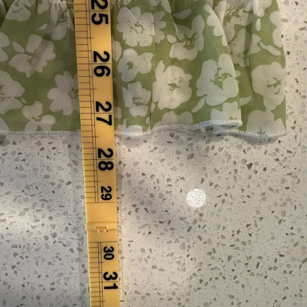 Lulus Green Floral Smocked Tiered Long Sleeve Mini Dress M Coquette Cottage